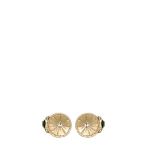 10K Gold Engraved Flower Stud Earrings with Diamonds