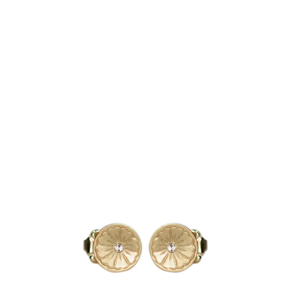 10K Gold Engraved Flower Stud Earrings with Diamonds