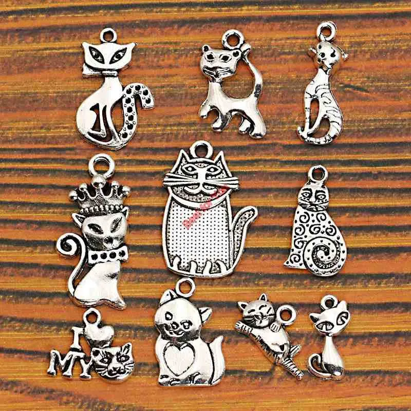 10pcs Mixed Tibetan Silver Plated Cat Soccer Tree of Life Charms Pendants