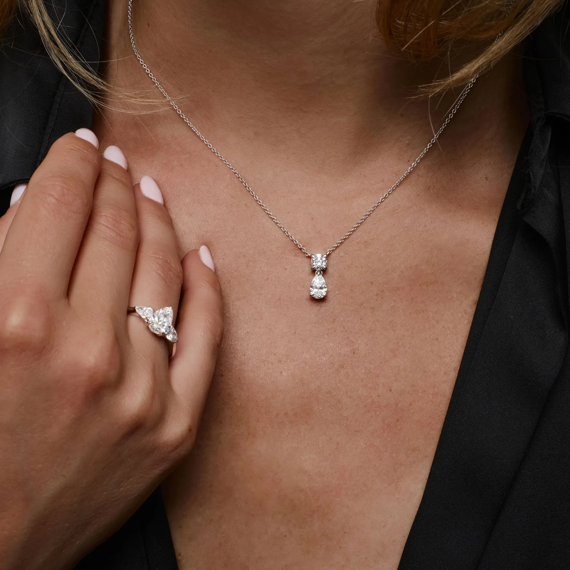 1.25 ctw 14K Basket Setting Pear Shape & Round Cut Lab Grown Diamond Necklace - Lila