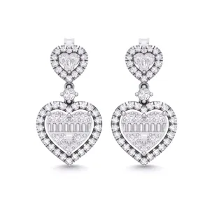 14 Karat White Gold 0.90 Carat Diamond Heart Earrings