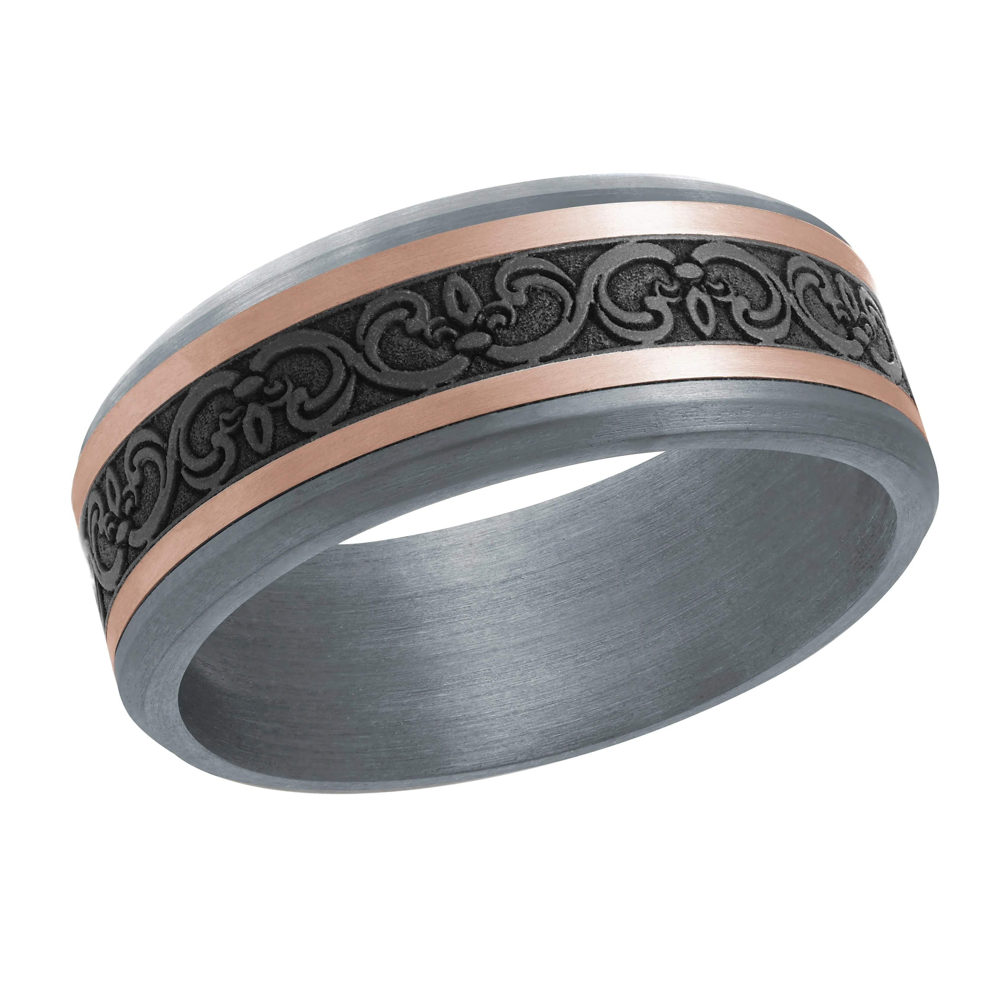 14K Rose Gold with Carbon Fiber Ring from the Tantalum Collection by Malo - MRDTC-026-8PB