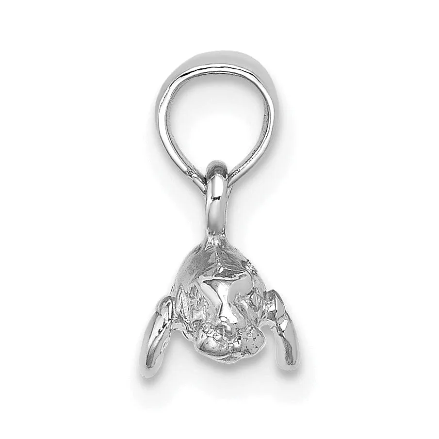 14K White Gold 3-Dimensional Polished Finish Small Size Swimming Manatee Design Charm Pendant