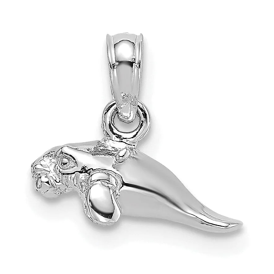 14K White Gold 3-Dimensional Polished Finish Small Size Swimming Manatee Design Charm Pendant