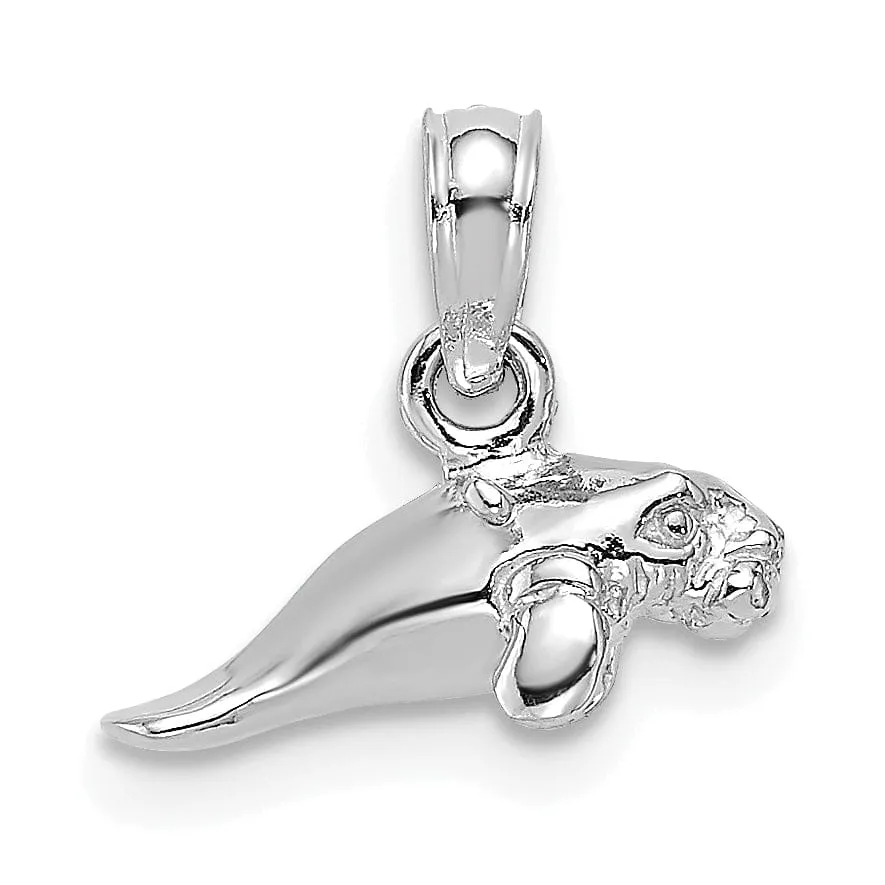 14K White Gold 3-Dimensional Polished Finish Small Size Swimming Manatee Design Charm Pendant