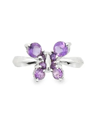 14K White Gold Amethyst Butterfly Ring