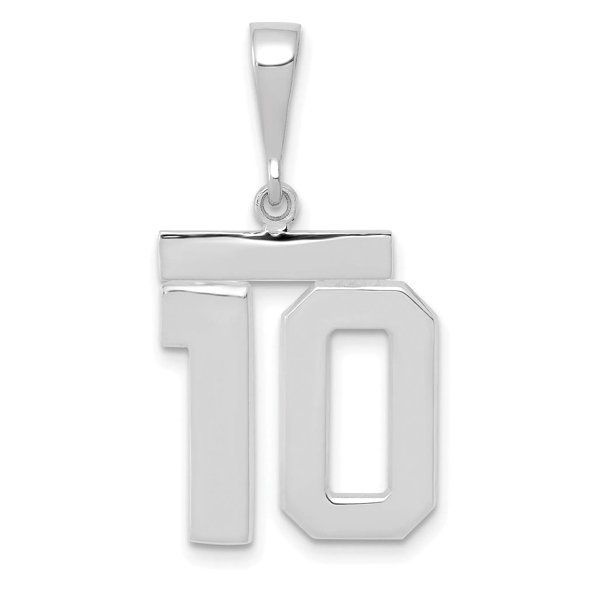 14k White Gold Polished Finish Medium Size Number 10 Charm Pendant