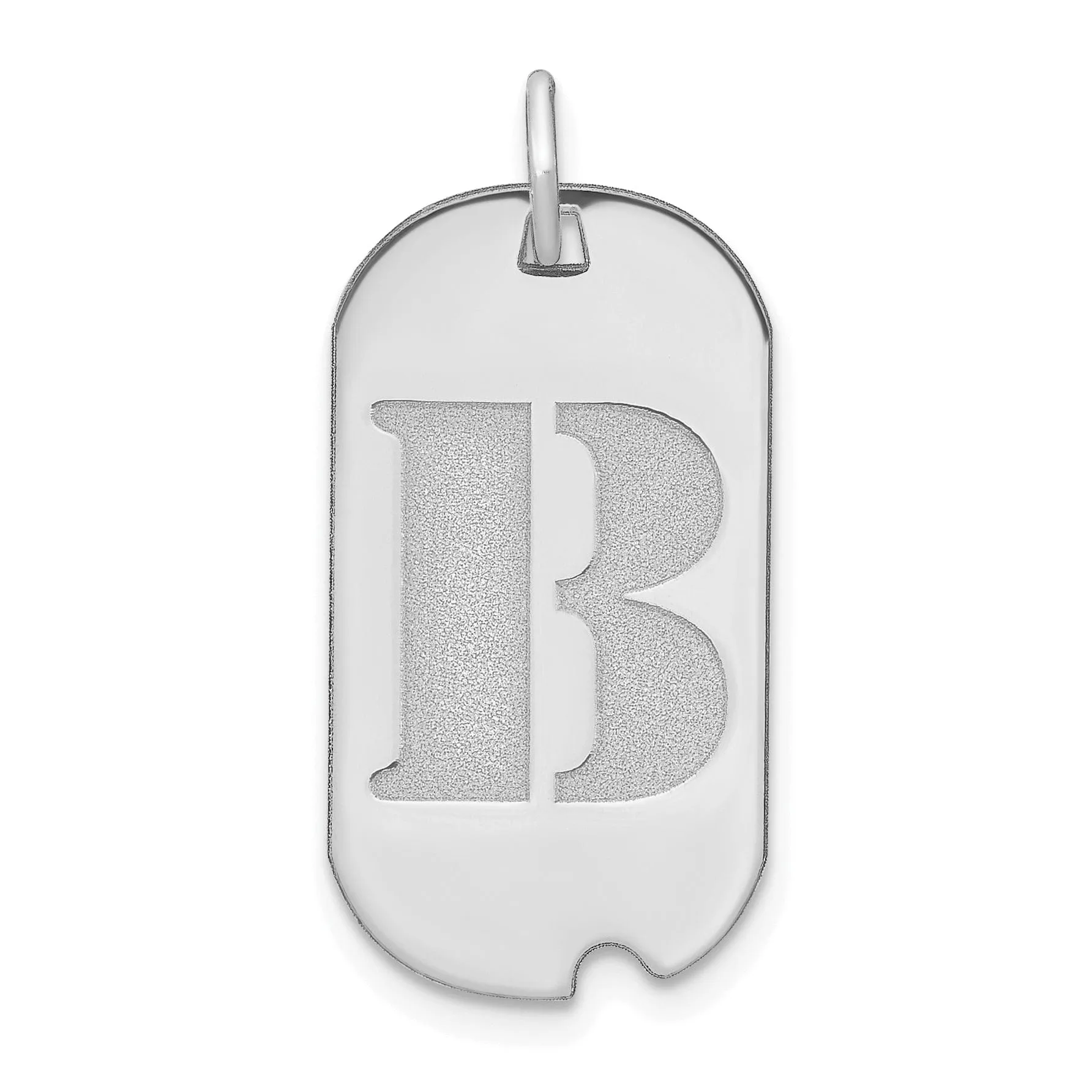 14k White Gold Rhodium Polished Finish Block Letter B Initial Dog Tag Charm Pendant