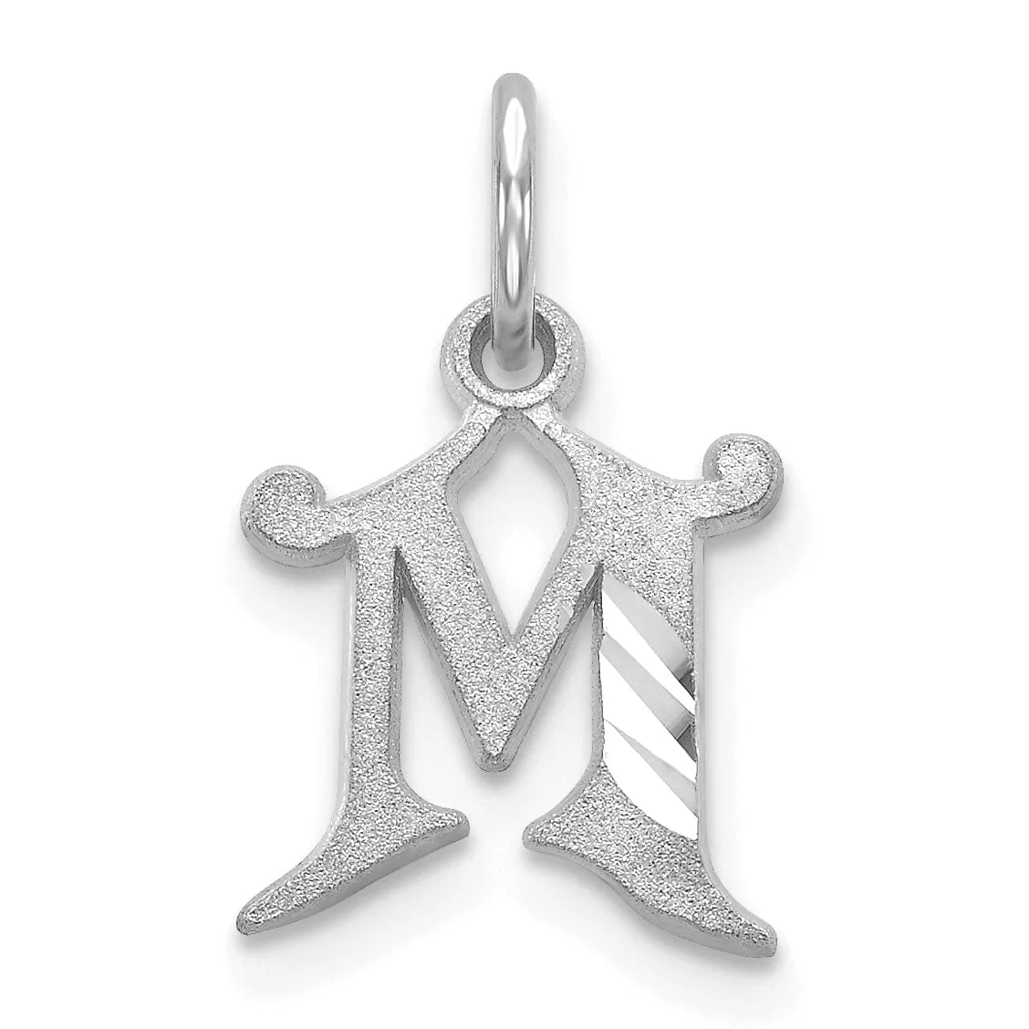 14k White Gold  Small Script Design Letter M Initial Charm Pendant