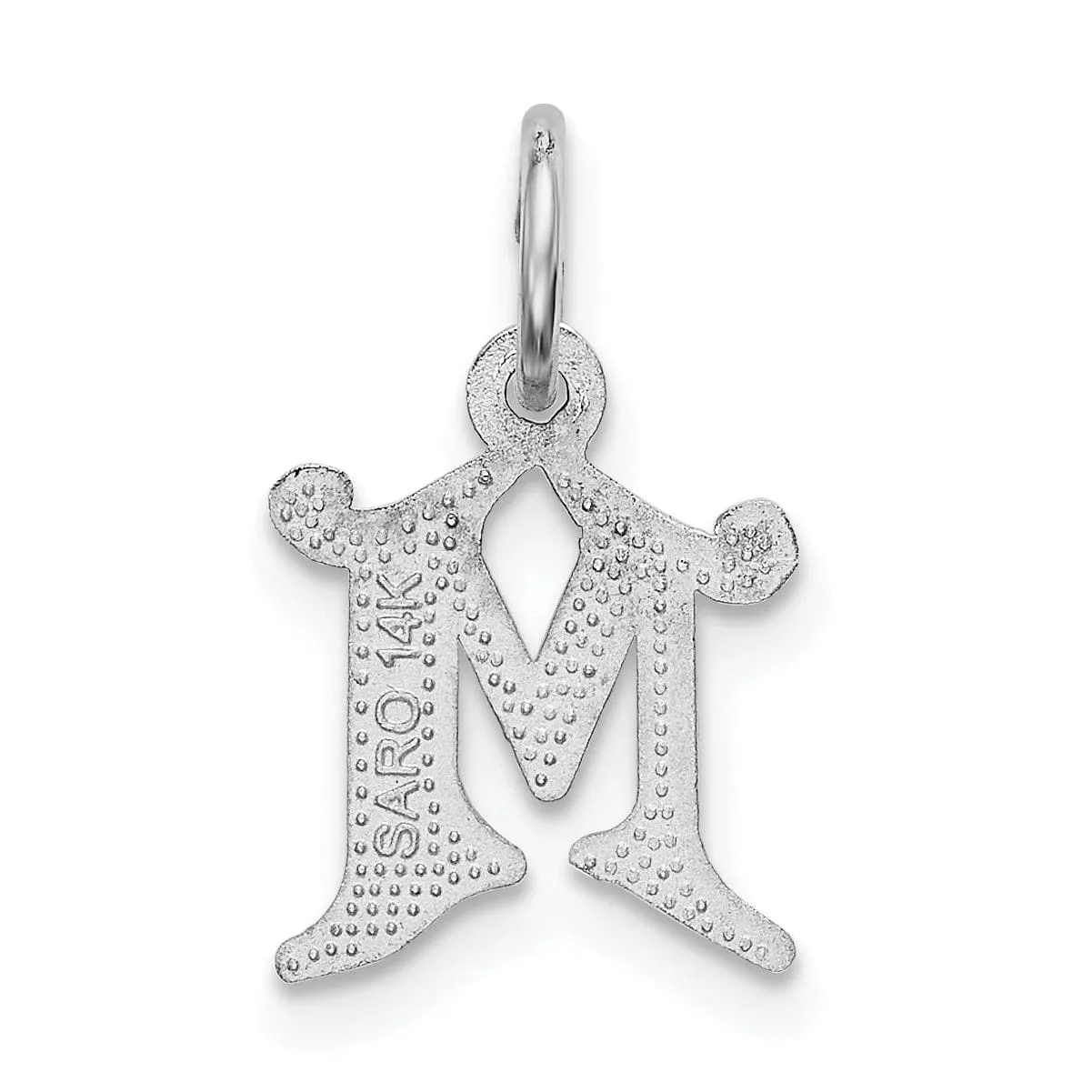 14k White Gold  Small Script Design Letter M Initial Charm Pendant