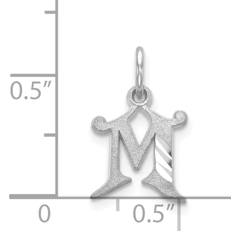 14k White Gold  Small Script Design Letter M Initial Charm Pendant