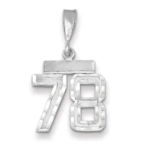 14k White Gold Small Size Diamond Cut Texture Finish Number 78 Charm Pendant