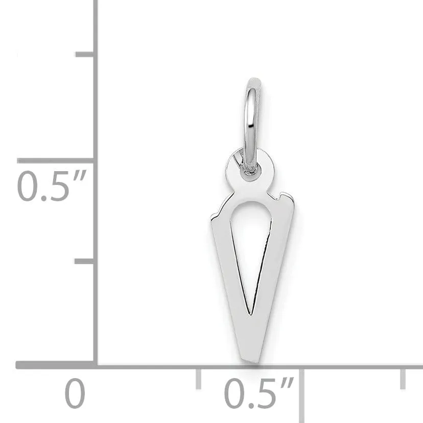 14k White Gold Small Slanted Block Letter V Initial Pendant