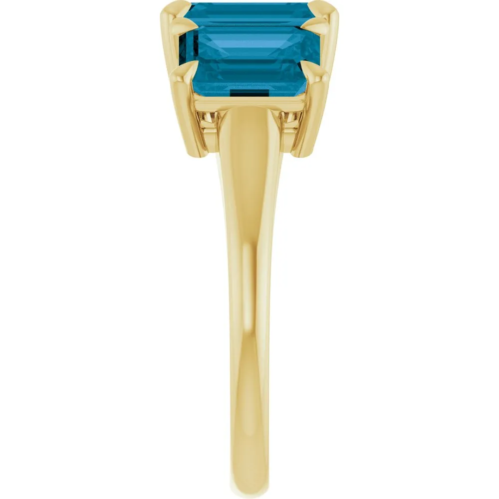 14K Yellow Gold 8x6 mm Emerald & London Blue Topaz Three-Stone Ring - Perfect Holiday Gift