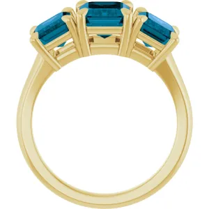 14K Yellow Gold 8x6 mm Emerald & London Blue Topaz Three-Stone Ring - Perfect Holiday Gift