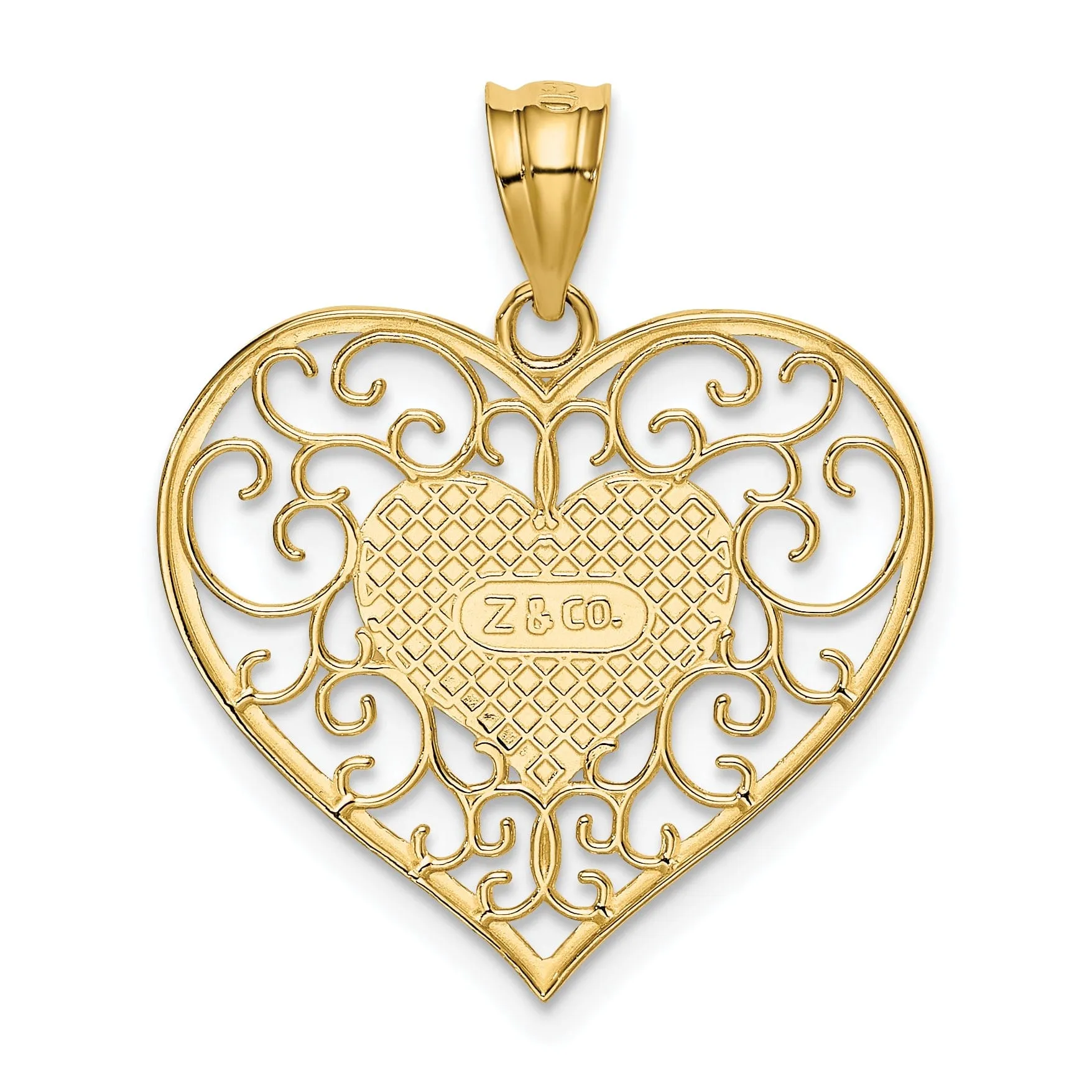 14k Yellow Gold Heart in Heart Filigree Pendant