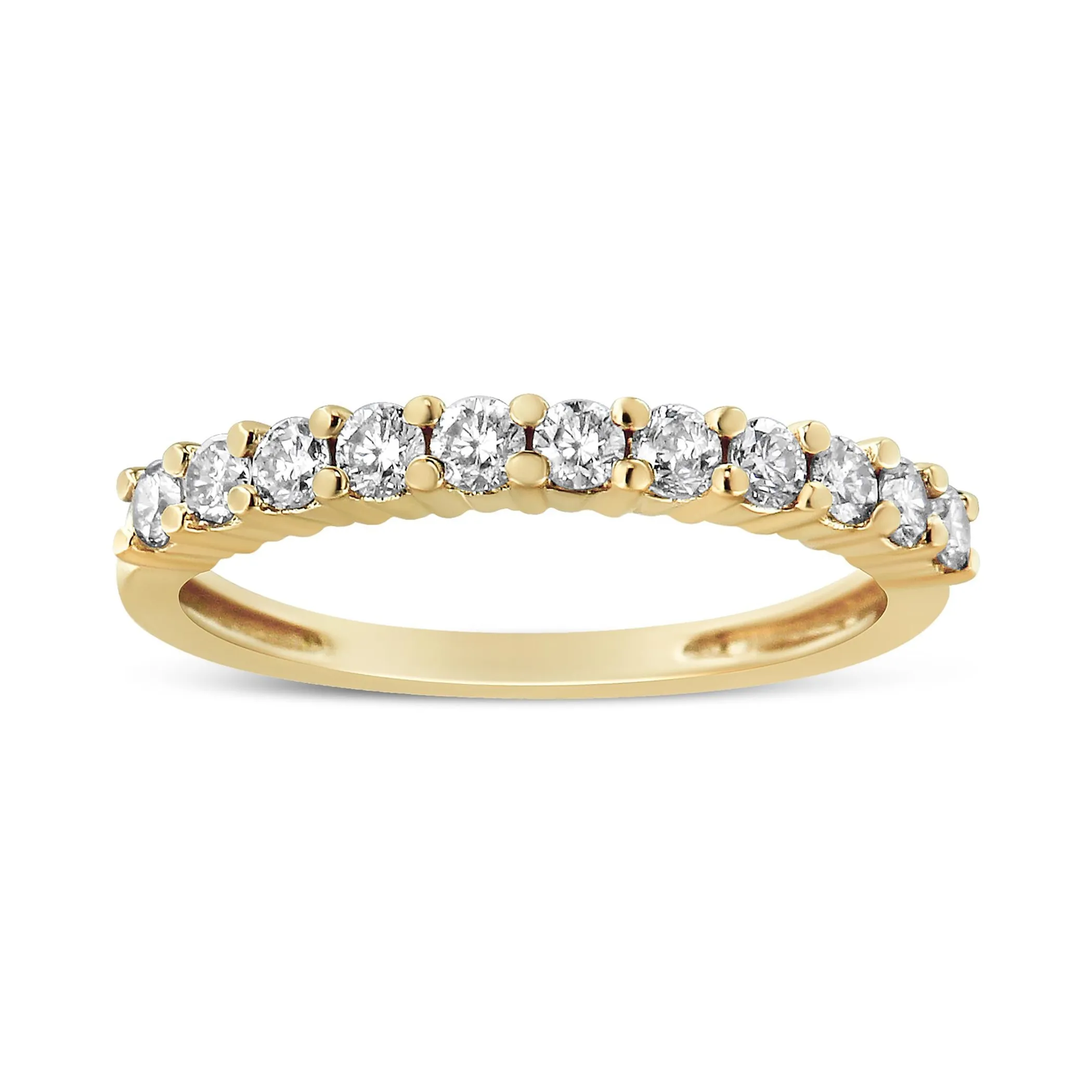 14K Yellow Gold Plated .925 Sterling Silver 1/2 cttw Shared Prong Set Brilliant Round-Cut Diamond 11 Stone Band Ring (J-K Color, SI1-SI2 Clarity)