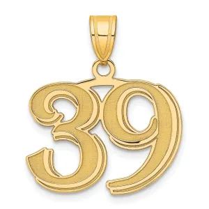 14k Yellow Gold Polished Etched Finish Number 39 Charm Pendant