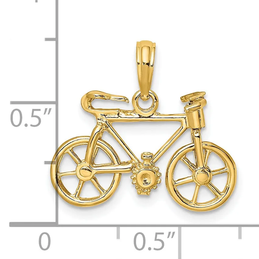 14k Yellow Gold Polished Finish 3-Dimensional Moveable Bicycle Charm Pendant