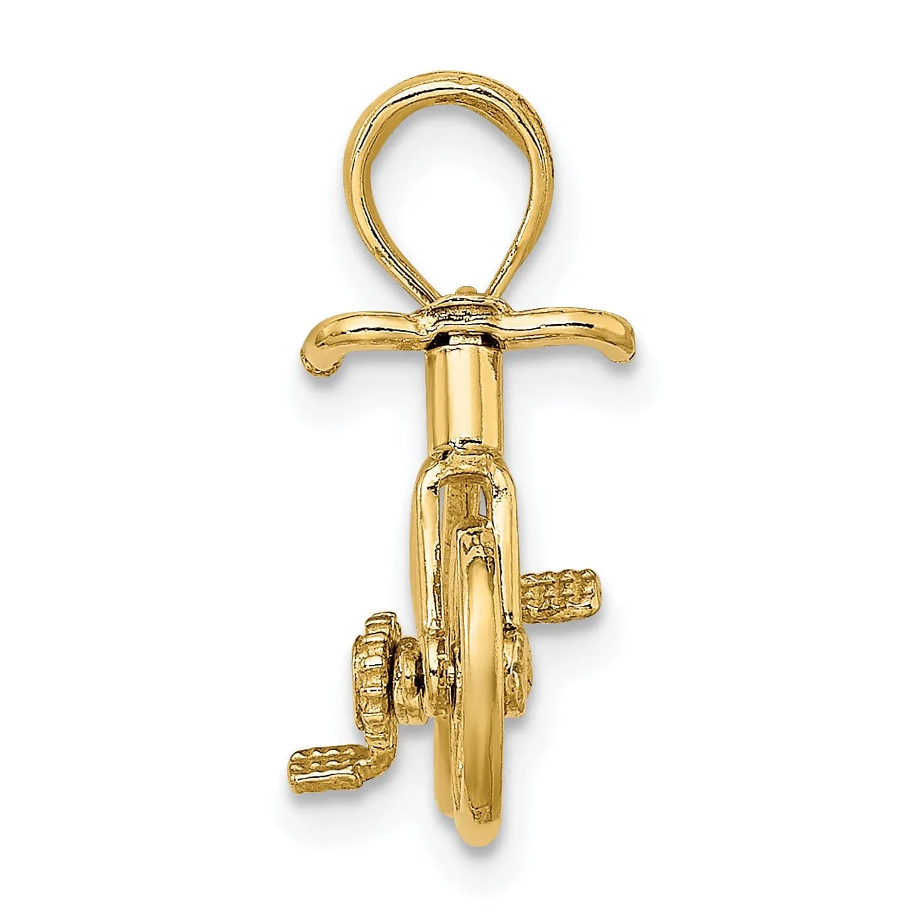 14k Yellow Gold Polished Finish 3-Dimensional Moveable Bicycle Charm Pendant