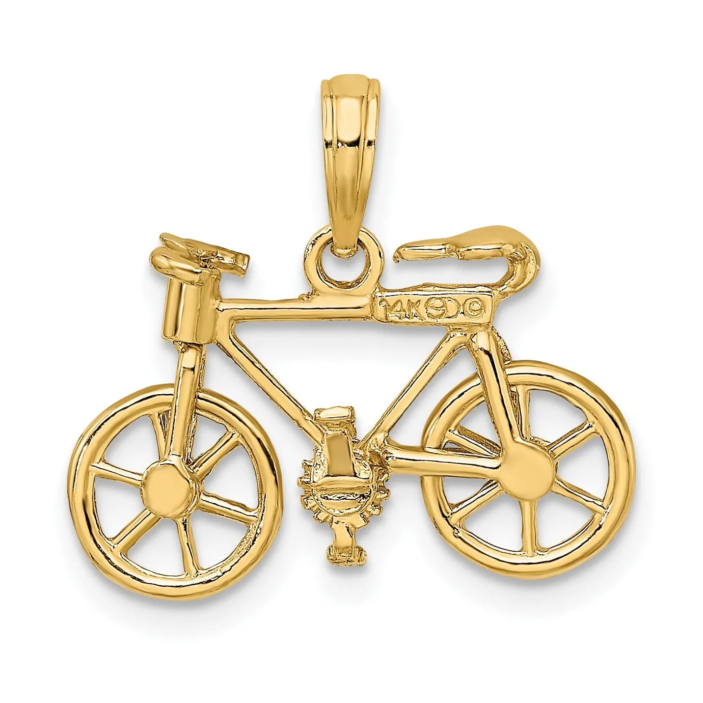 14k Yellow Gold Polished Finish 3-Dimensional Moveable Bicycle Charm Pendant