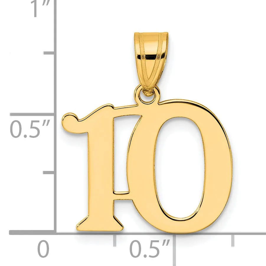 14k Yellow Gold Polished Finish Number 10 Charm Pendant