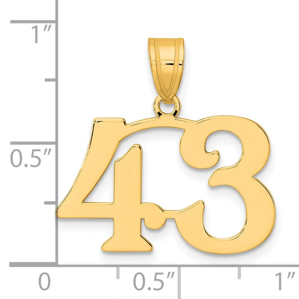 14k Yellow Gold Polished Finish Number 43 Charm Pendant