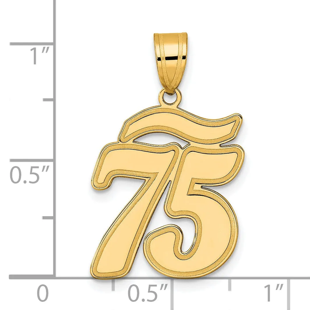 14k Yellow Gold Polished Finish Script Design Number 75 Charm Pendant