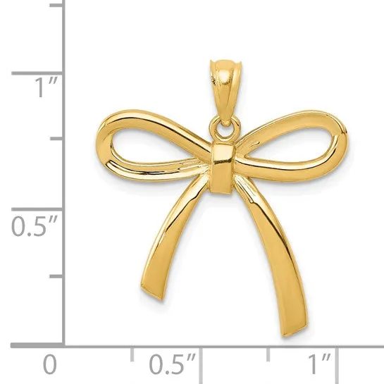 14k Yellow Gold Ribbon Bow Charm Charm Pendant