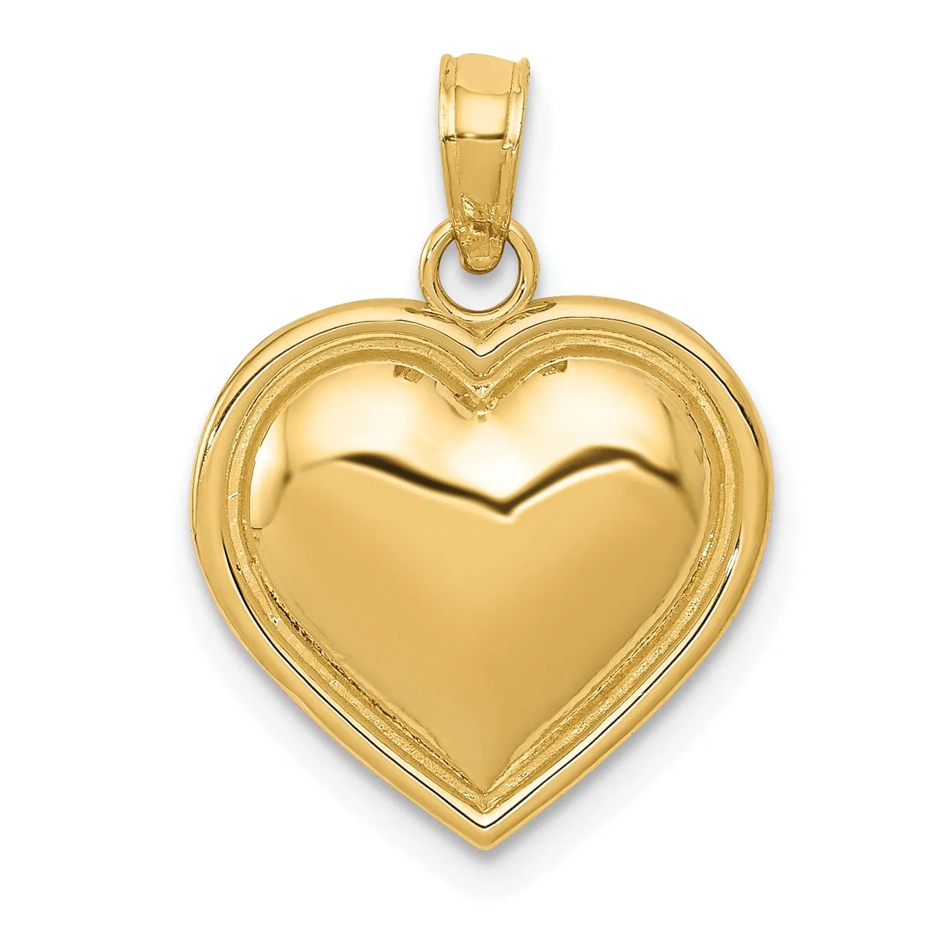 14k Yellow Gold Solid Polished Finish Concave Domed Heart Shape Design Charm Pendant