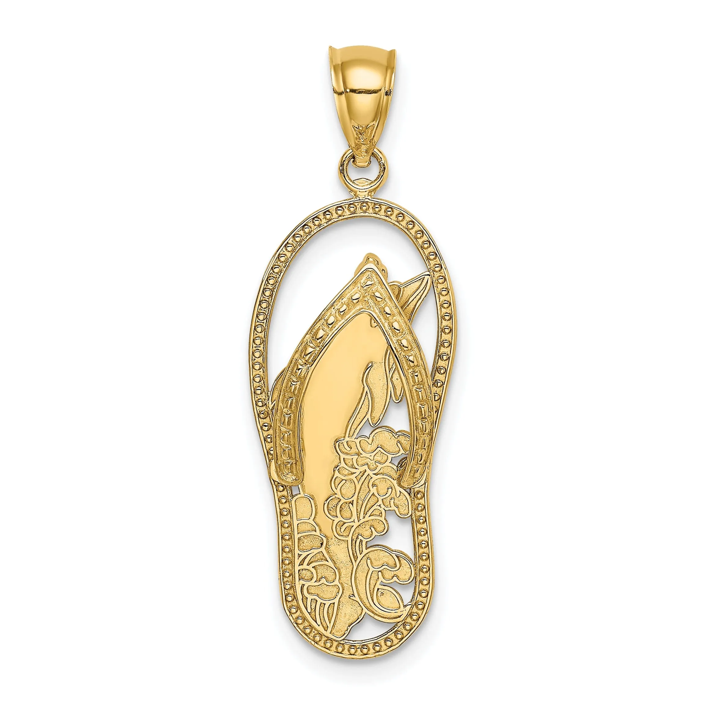 14K Yellow Gold Solid Polished Finish Dolphin in Flip Flop Sandle Design Charm Pendant