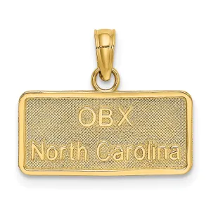 14K Yellow Gold Solid Polished Texture Finish OBX NORTH CAROLINA License Plate Charm Pendant