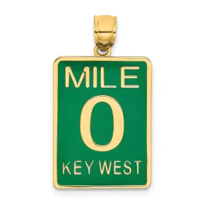 14k Yellow Gold Solid Polished Textured Green Enameled Finish 0 KEY WEST Mile Marker Charm Pendant