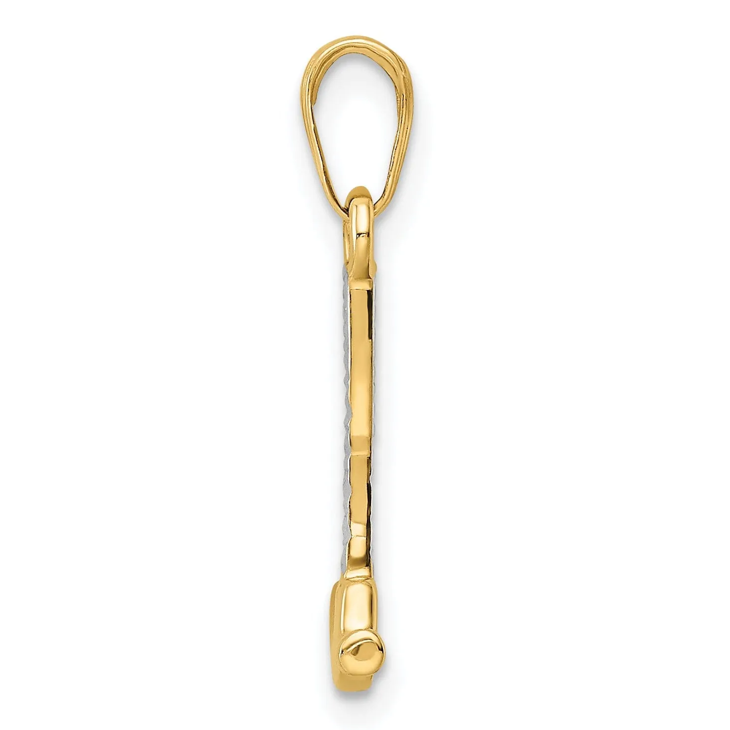 14k Yellow Gold, White Rhodium Solid Diamond Cut Polished Finish 3-Dimensional Carpenter Hammer Charm Pendant