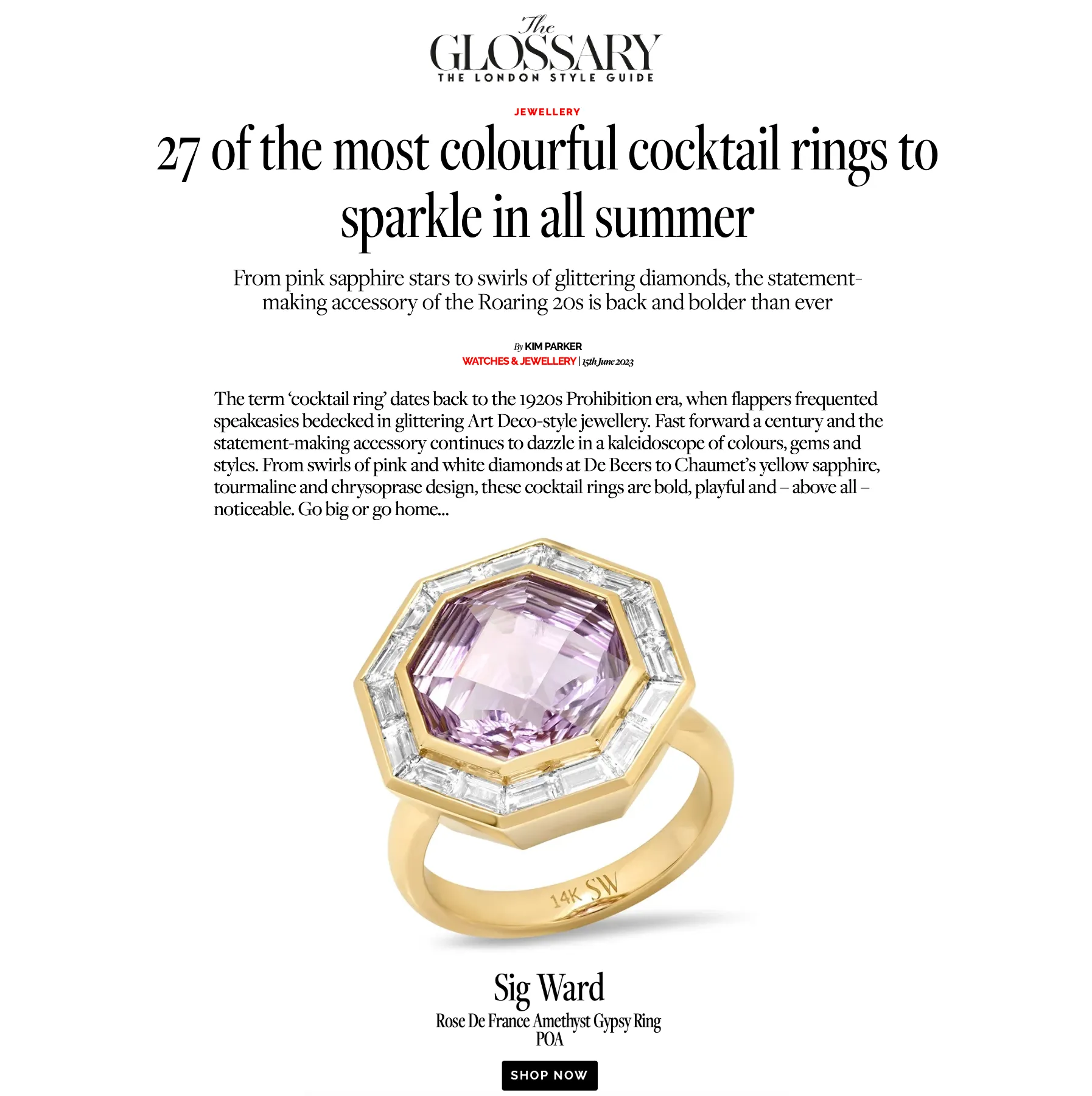 14K YG Bia Rose de France Amethyst and Diamond Baguette Ring