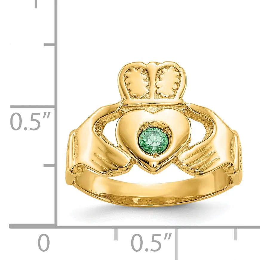 14kt yellow gold ladies claddagh ring with stone