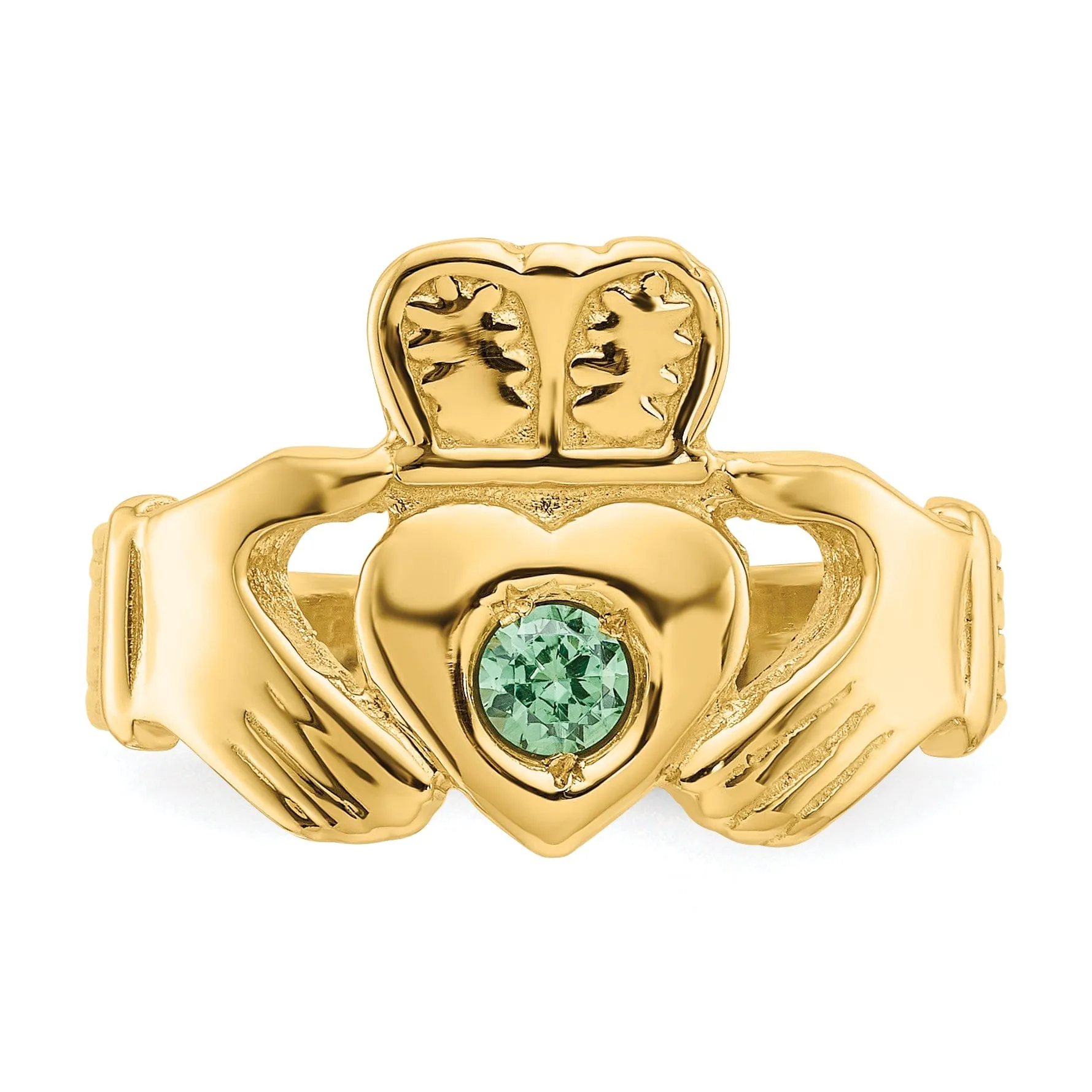 14kt yellow gold ladies claddagh ring with stone