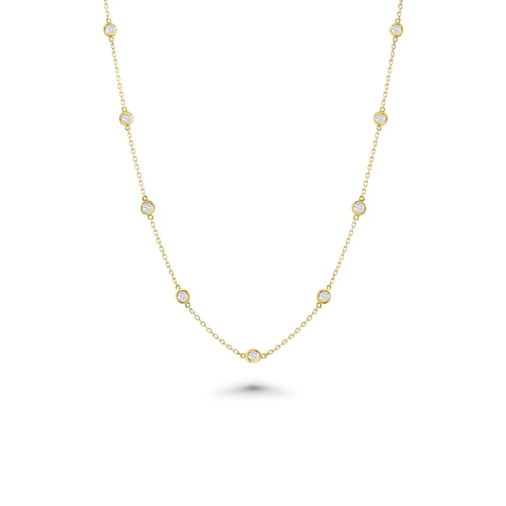 16 Stone Diamond By The Yard Necklace, Bezel Set Diamond Station Necklace (1.50 ct.) in 14K Gold