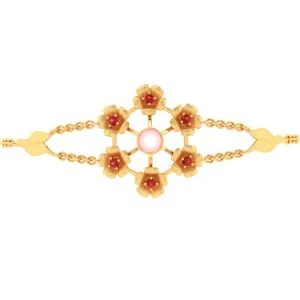 18k Multiple Flowers With Pink Pearl Gold Bracelet