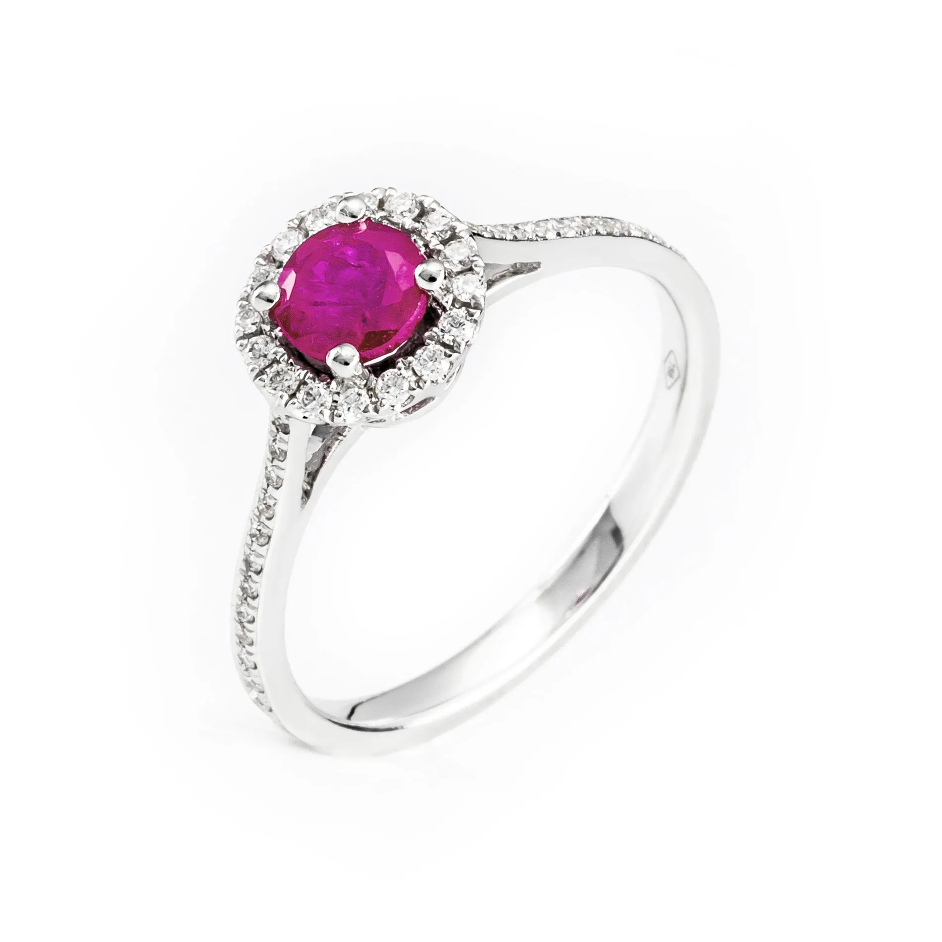 18K White Gold 0.74ct Ruby and Diamond Engagement Ring - 20690946