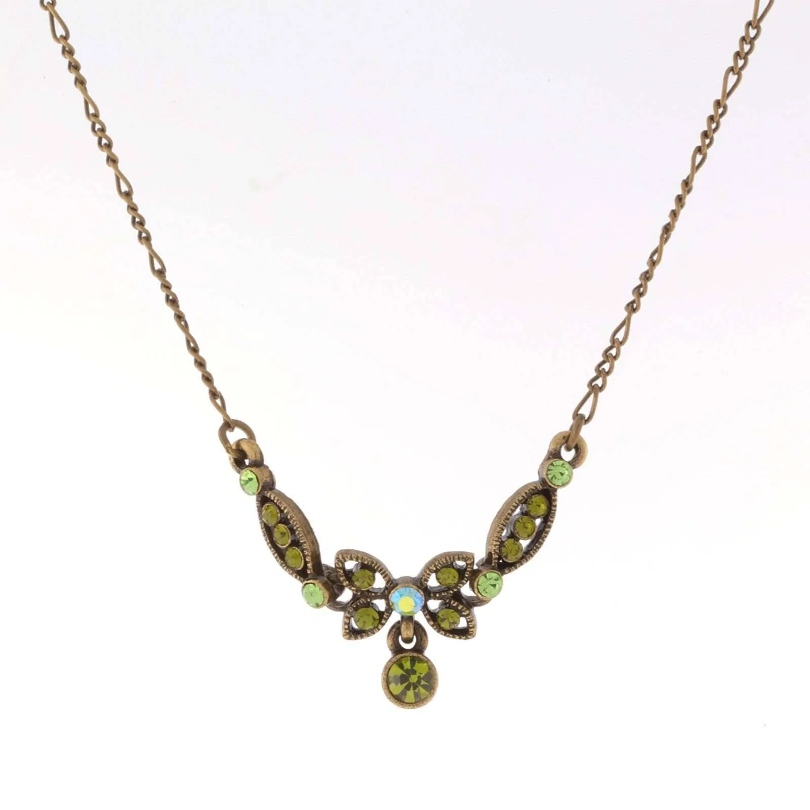 1928 Jewelry Butterfly Green Ab Crystal Pendant Necklace 16"   3" Extender