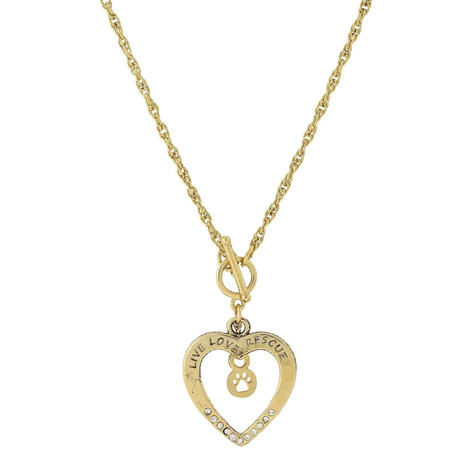 1928 Jewelry Live Love Rescue Open Heart Toggle Pendant Necklace 18"