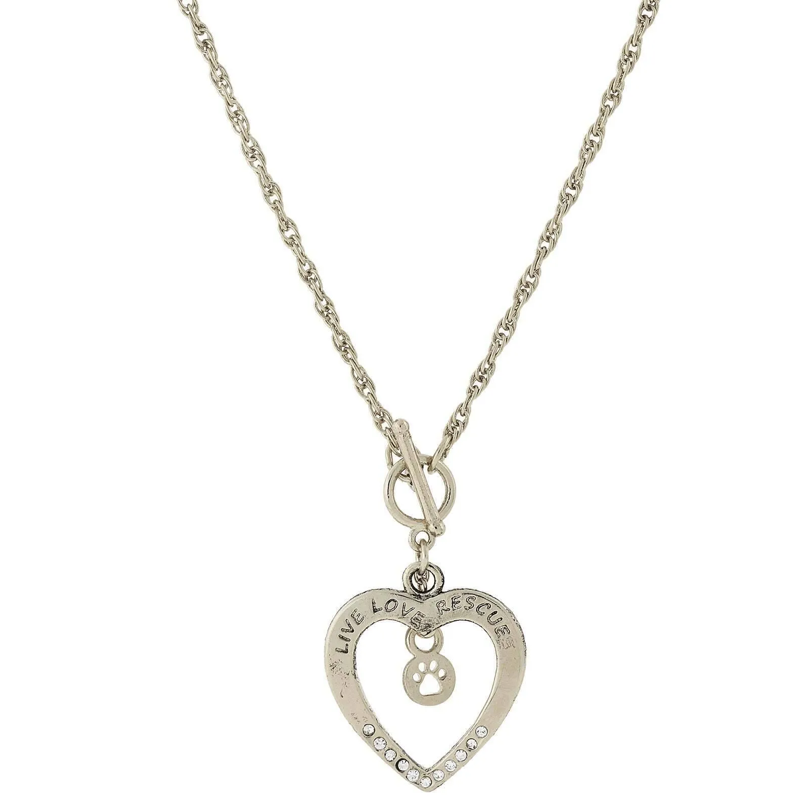 1928 Jewelry Live Love Rescue Open Heart Toggle Pendant Necklace 18"