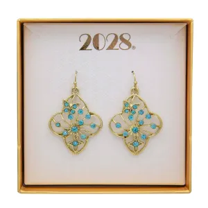 2028 Jewelry Butterfly & Cross Aqua Crystal Filigree Flower Drop Earrings