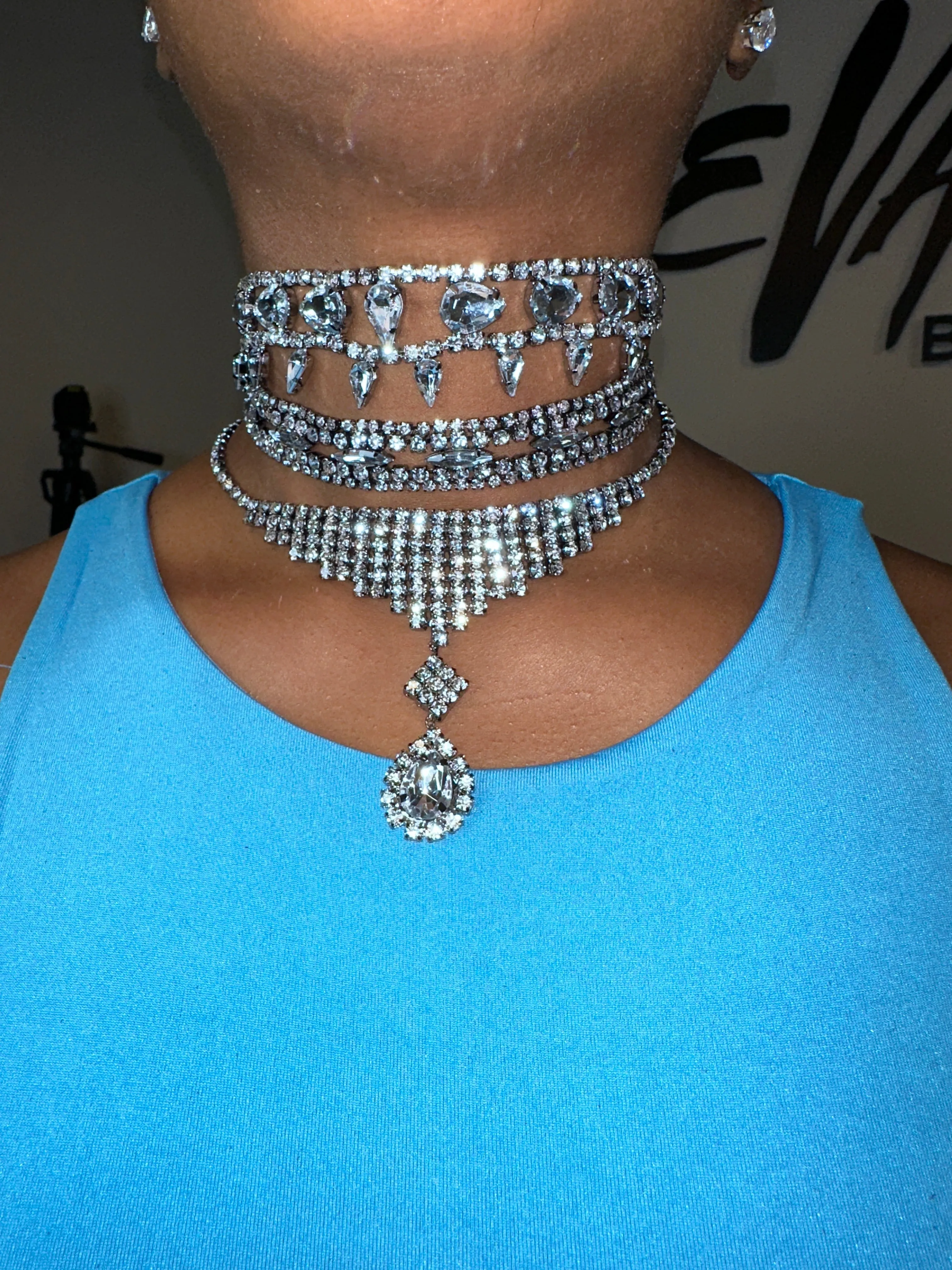 3 Piece Bling Choker Necklace