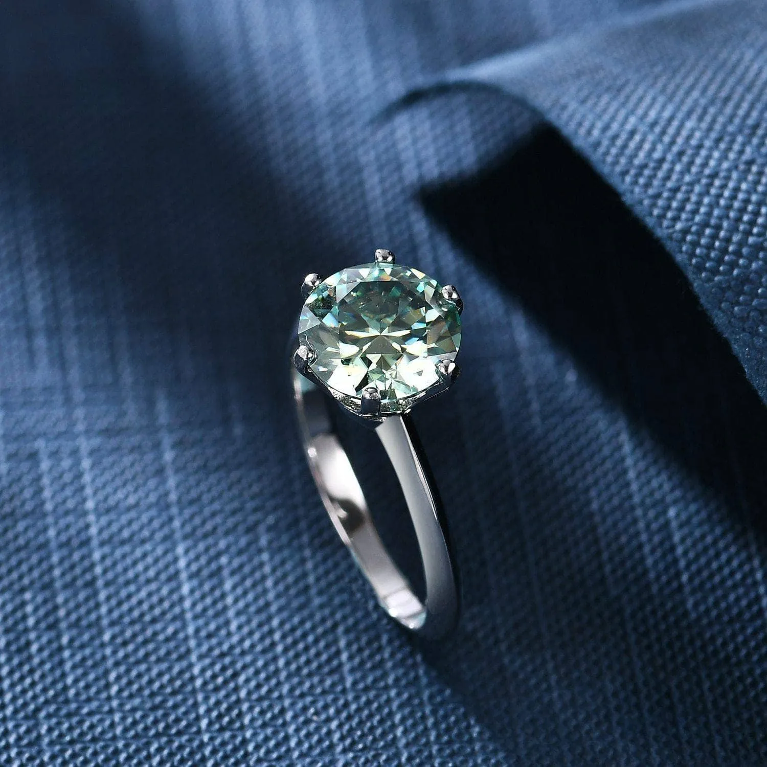 3ct Round Green Diamond Solitaire Engagement Rings