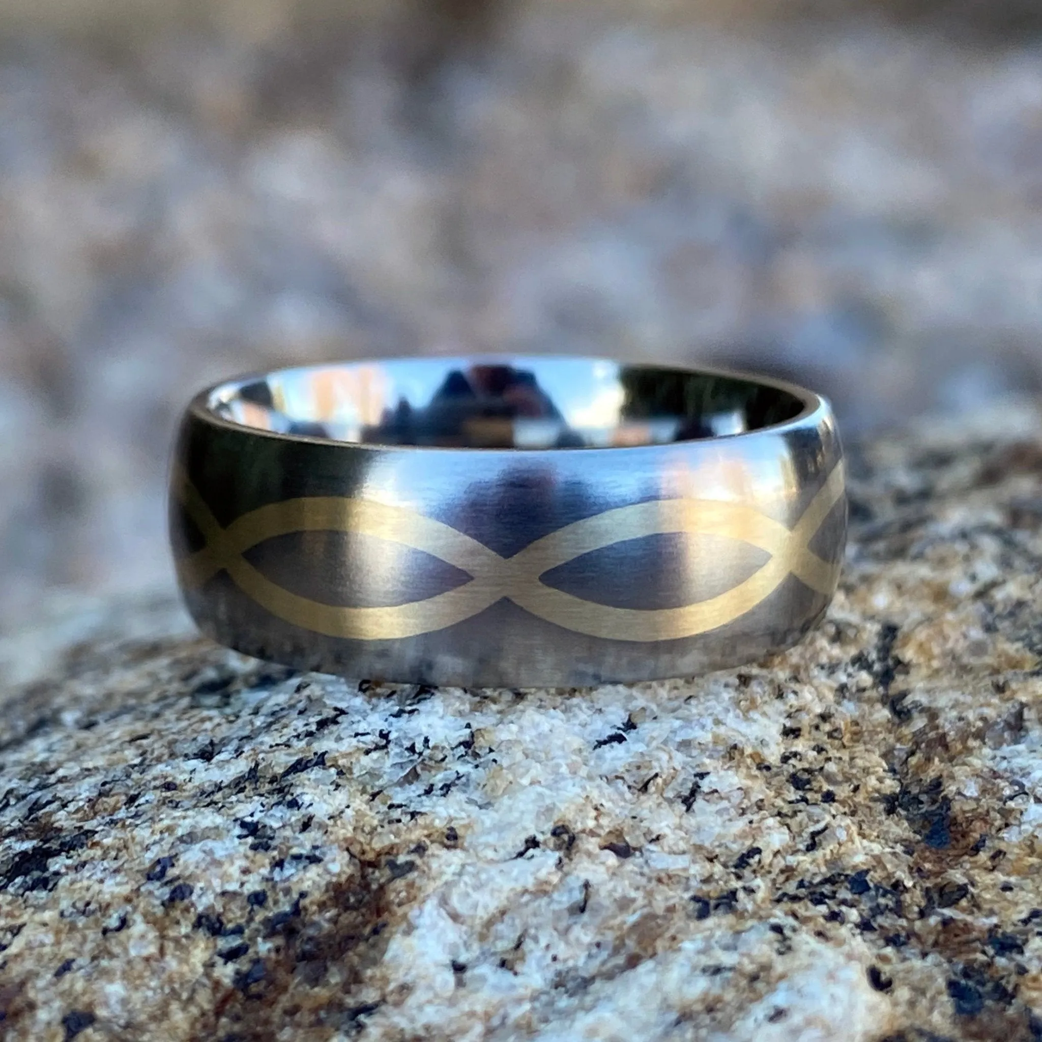 8mm Infinity Ring with 14k Gold Inlay- Mens Wedding Band - Titanium Mens Wedding Rings