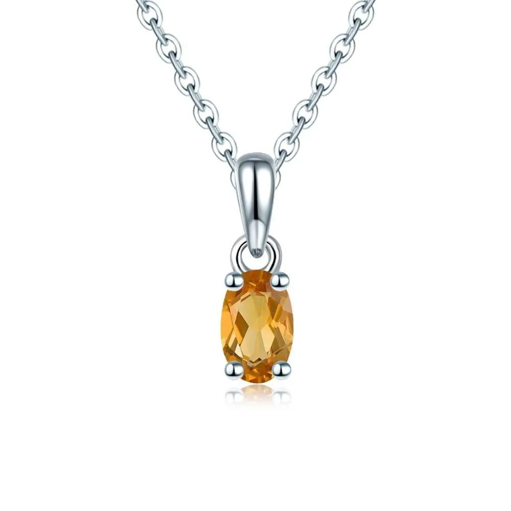 925 Silver Necklace Pendant Oval 6x4mm Real Yellow Gemstone Solid 925 Sterling Silver Chain for Women