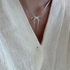 925 Sterling Silver Bowknot Snake Bone Necklace