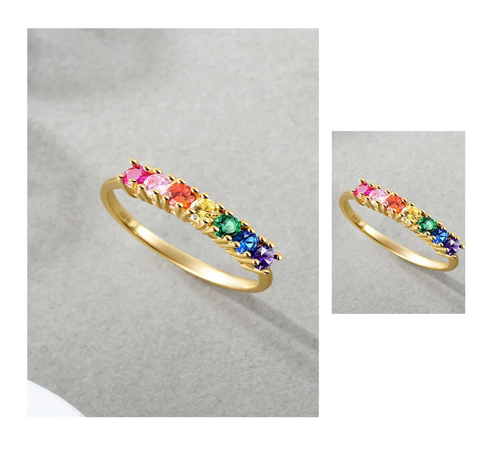 925 Sterling Silver Rainbow Rings with 14K Gold Plated Ring